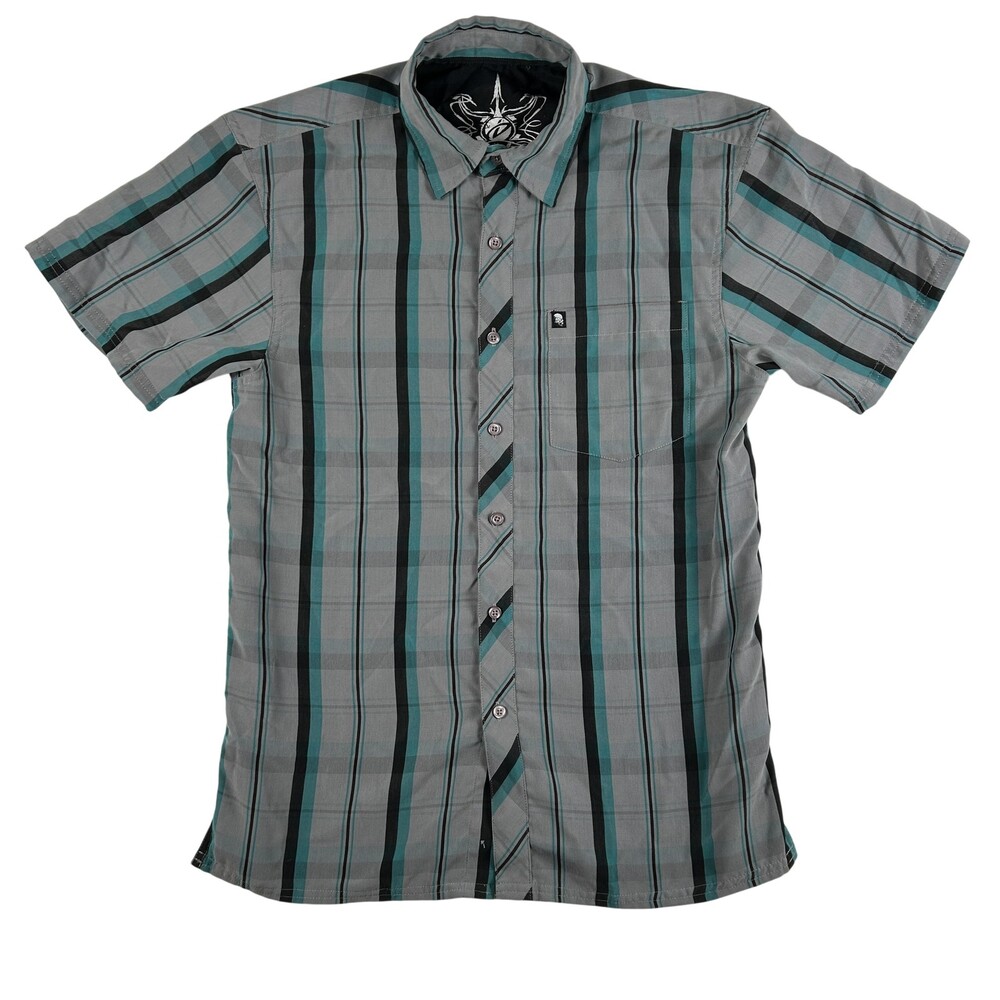 Drill Clothing Company Shirt Mens Medium Gray Stripe Short Sleeve Button Front
